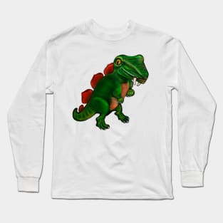 Dinosaur - green and orange dinosaur with sharp teeth fangs Long Sleeve T-Shirt